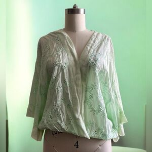 Young Fabulous and Broke Light Mint Eyelet Wrap top